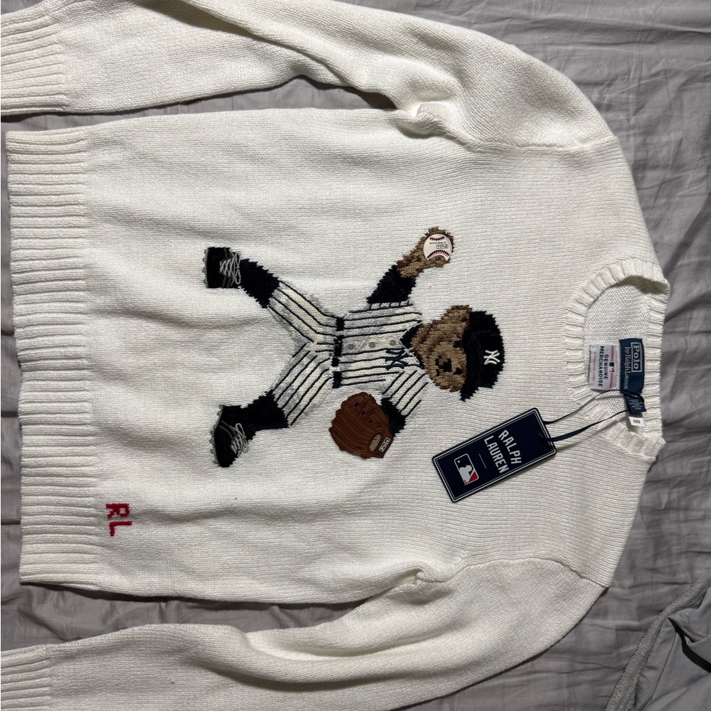 Ralph Lauren Cream Baseball Bear Sweater